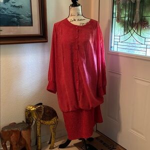 Red Button-Up Dress with lining & polka dots-sz 2x , more-jazz